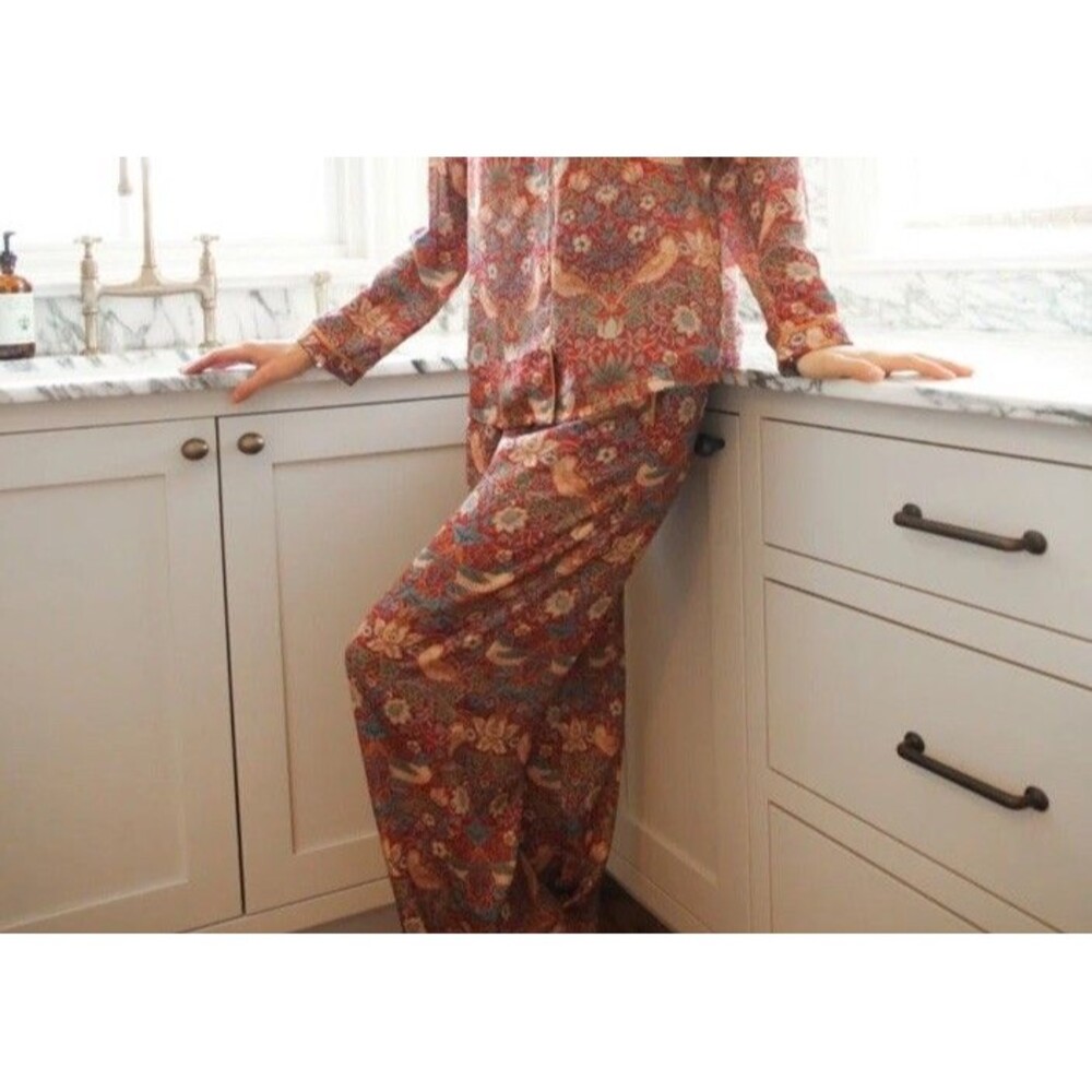 Summersalt Pajama Pants Red Birds Floral Silky Luxe Elastic Waistband 2X